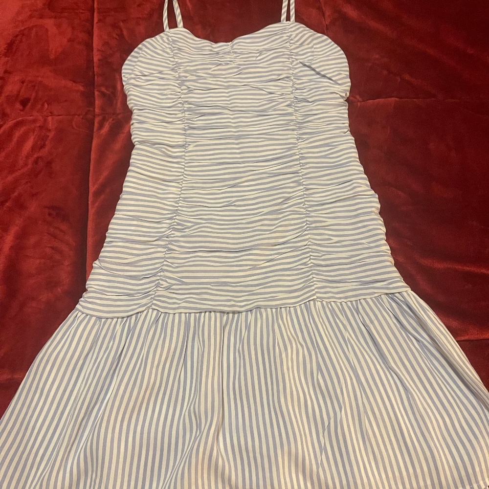 Blue & White Ruched Mini Dress